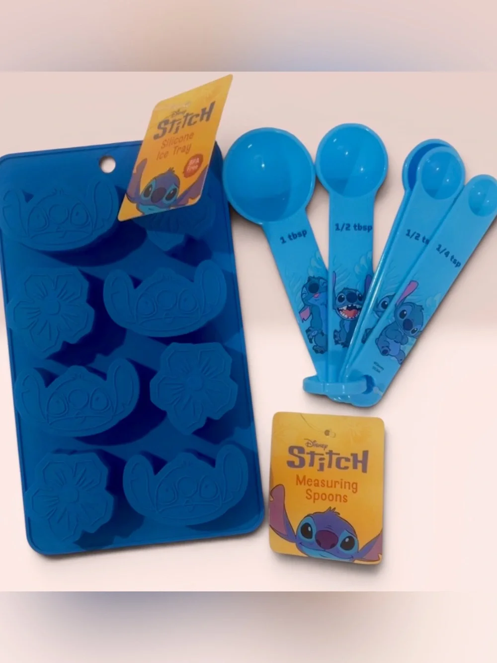 Bundle Disney Blue Stitch Silicone Ice Tray with Measuring Spoons